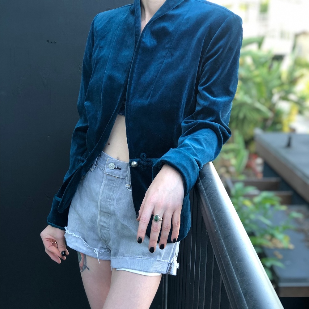 INC Dark green/turquoise velvet jacket